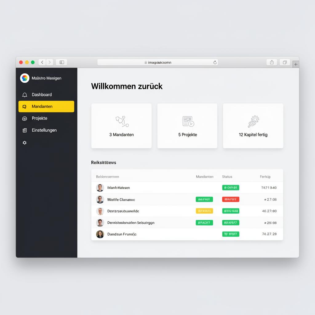 GoBD-Suite Dashboard mit Mandanten- und Projektübersicht