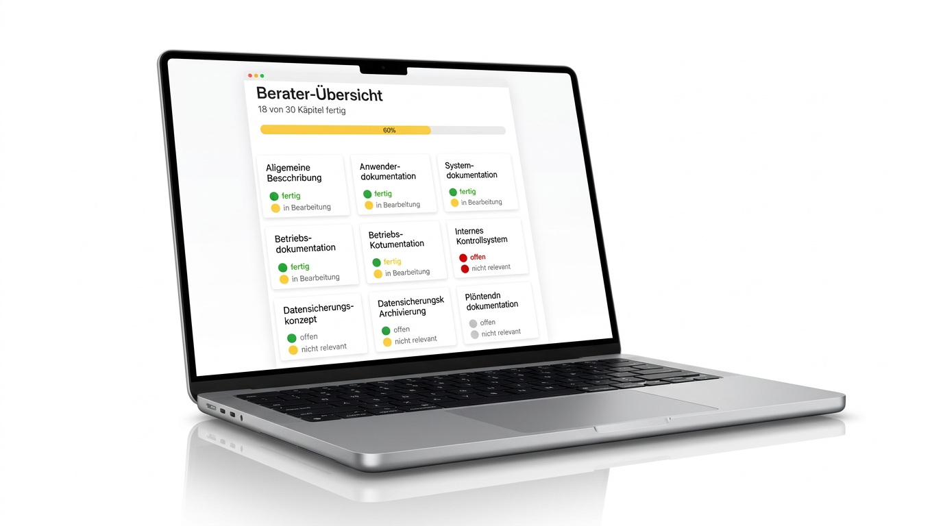 GoBD-Suite Berater-Übersicht auf einem Laptop